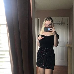 Black Patterned Mini Skirt